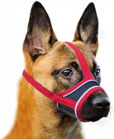 img 4 attached to Super Soft Nylon Dog Muzzle - Prevents Biting, Barking & Chewing - Reflective Strips & Adjustable Breathability For Small To Large Dogs (S, Red)