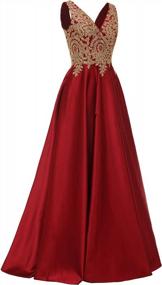 img 2 attached to Women'S V-Neck Satin Prom Dress With Appliques, Formal Floral Evening Ball Gown For Wedding Party