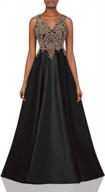 women's v-neck satin prom dress with appliques, formal floral evening ball gown for wedding party logo