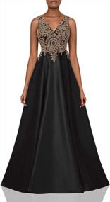 img 4 attached to Women'S V-Neck Satin Prom Dress With Appliques, Formal Floral Evening Ball Gown For Wedding Party