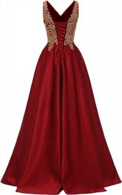 img 3 attached to Women'S V-Neck Satin Prom Dress With Appliques, Formal Floral Evening Ball Gown For Wedding Party