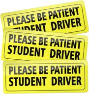 🚗 set of 3 magnet reflective yellow large bold text car signs for student drivers - please be patient student driver bumper safety sign stickers for new drivers (black) логотип