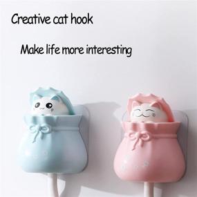 img 1 attached to 🐱 Quirky 4-Pack Cat Coat Hooks: Non-Porous Viscose, Punch-Free Adhesive – Ideal for Hanging Coats, Keys, Hats – Decorative Wall Hooks (Blue)