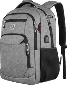 img 4 attached to Grey Laptop Backpack with USB Charging Port - Durable, Water Resistant & Theft Proof - Fits 15.6 Inch Laptops for Women & Men - Ideal for Business Travel, College & School