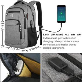 img 2 attached to Grey Laptop Backpack with USB Charging Port - Durable, Water Resistant & Theft Proof - Fits 15.6 Inch Laptops for Women & Men - Ideal for Business Travel, College & School