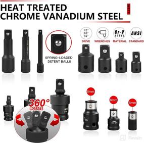 img 2 attached to 🔧 WETT 18-Piece Impact Extension Socket Set Drive Tool Accessory Set with CR-V Steel Construction, Socket Adapters, Extensions, Universal Joints, and Impact Coupler - Professional Socket Accessories