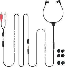 img 4 attached to 🎧 SIMOLIO Anti-Dropping Wired TV Earphone with Volume Control - Super Long Cord Headphone with Mic for TV, PC, RCA - Includes 14.9ft Extension Cable and Extra Soft Ear Tips (SM-901TV)