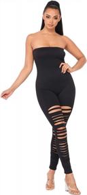 img 2 attached to Women'S Tube Top Stretchy Bodycon Active Exercise Footed Length Strapless Jumpsuit Playsuit One Piece