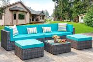 jamfly 7 pieces outdoor patio furniture conversation set, pe wicker sectional sofa with washable cushions & glass coffee table & ottoman for garden, poolside, backyard (silver gray rattan)(blue) logo