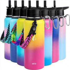 img 4 attached to 18/8 Insulated Stainless Steel Vacuum Water Bottle With Wide Mouth Straw Lid & Handle, BPA Free Leakproof Travel Jug Flask For Sports (22Oz, 32Oz, 40Oz, 64Oz, 128Oz)