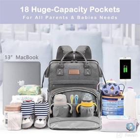 img 3 attached to 🎒 Stylish Dark Gray Diaper Bag Backpack: Waterproof, Multi-Function Travel Backpack with Foldable Baby Bed, USB, and Large Capacity - Perfect Nappy Bags for Baby Care