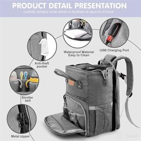 img 2 attached to 🎒 Stylish Dark Gray Diaper Bag Backpack: Waterproof, Multi-Function Travel Backpack with Foldable Baby Bed, USB, and Large Capacity - Perfect Nappy Bags for Baby Care