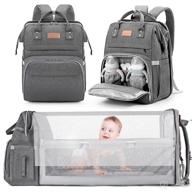 🎒 stylish dark gray diaper bag backpack: waterproof, multi-function travel backpack with foldable baby bed, usb, and large capacity - perfect nappy bags for baby care logo
