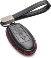 🔑 vitodeco leather smart key fob case for nissan versa, sentra, altima, maxima, rogue 2007-2022 (4 buttons, black/red) логотип