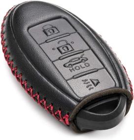 img 2 attached to 🔑 Vitodeco Leather Smart Key Fob Case for Nissan Versa, Sentra, Altima, Maxima, Rogue 2007-2022 (4 Buttons, Black/Red)