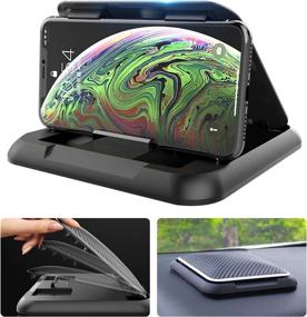 img 4 attached to 📱 Universal Silicone Car Phone Holder Pad - Non-Slip Dashboard Phone Holder Mat with Adjustable Angle - Hands-Free Suction Cup Dash Phone Mount Stand - Compatible with iPhone/Samsung/GPS/Desk - Carbon Fiber Black