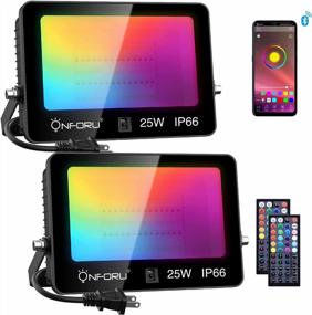 img 4 attached to Onforu LED Flood Light 250W Equivalent 2500 LM 2 Control Way, Bluetooth RGBW Stage Lights With Remote&APP, 16 Million Colors 27 Modes, Uplights Music Synchronize, Timing, IP66 Spotlights For Christmas
