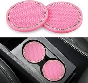 img 2 attached to 🌸 Sparkly Pink Steering Wheel Cover for Women - Universal Fit 15 Inch with Bling Cup Holder Coasters and Rhinestone Ring Emblem Sticker - 5 Set Car Interior Accessories