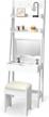 charmaid 3-in-1 vanity set with flip top mirror, 6 makeup organizers, 2 storage shelves, 3 hat hooks vanity table desk bookshelf with cushioned stool, ladder desk makeup vanity for small spaces, white logo