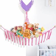 organize your children's stuffed animals with style: smttw stuffed animal net hammock with boho tassels - perfect for nursery, bedroom, and playroom storage in pink logo