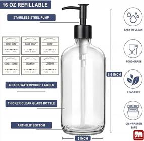 img 3 attached to Modern 2-Pack Clear Glass Soap Dispenser Set With Refillable 16 Oz Bottles And Matte Black Steel Pump For Kitchen And Bathroom, Ideal For Hand And Dish Soap, GMISUN Brand