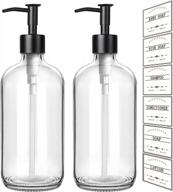 modern 2-pack clear glass soap dispenser set with refillable 16 oz bottles and matte black steel pump for kitchen and bathroom, ideal for hand and dish soap, gmisun brand logo