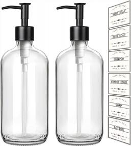 img 4 attached to Современный набор из 2 дозаторов для мыла из прозрачного стекла с многоразовыми бутылками на 16 унций и матовым черным стальным насосом для кухни и ванной комнаты, идеально подходит для мыла для рук и посуды, бренд GMISUN