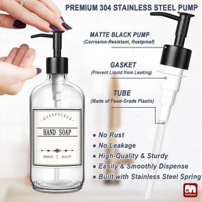 img 2 attached to Modern 2-Pack Clear Glass Soap Dispenser Set With Refillable 16 Oz Bottles And Matte Black Steel Pump For Kitchen And Bathroom, Ideal For Hand And Dish Soap, GMISUN Brand
