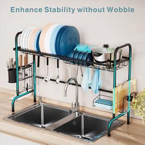 img 3 attached to Over The Sink Dish Drying Rack Stainless Steel Black With Utensil Holder & Cutting Board Holder - Rustproof Kitchen Organizer Shelf By GSlife