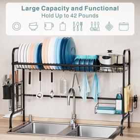 img 2 attached to Over The Sink Dish Drying Rack Stainless Steel Black With Utensil Holder & Cutting Board Holder - Rustproof Kitchen Organizer Shelf By GSlife