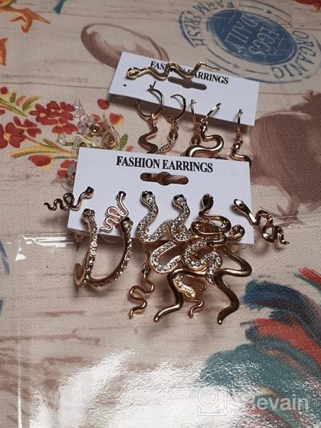 img 1 attached to 🐍 ZITULRY 9 Pairs Snake Earrings Set: Punk Rhinestone Serpent Huggie Hoops for Women - Crystal Accented Dangle Studs & Charm Huggies in Gold - Jewelry Gift review by Janice Velasquez