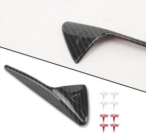 img 3 attached to CoolKo Tesla Side Camera Turn Signal Covers Glossy Carbon Fiber Pattern With Silver And Red T Logo - Model X S 3 Y (2 Covers & 8 T Stickers)