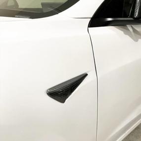 img 2 attached to CoolKo Tesla Side Camera Turn Signal Covers Glossy Carbon Fiber Pattern With Silver And Red T Logo - Model X S 3 Y (2 Covers & 8 T Stickers)
