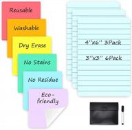 reusable dry erase sticky notes - colorful whiteboard stickers - set of 6x 3"x3" and 3x 4"x6" lined pads - adheres to smooth surfaces - washable, removable and environmentally friendly! logo