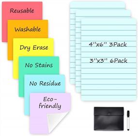 img 4 attached to Reusable Dry Erase Sticky Notes - Colorful Whiteboard Stickers - Set Of 6X 3"X3" And 3X 4"X6" Lined Pads - Adheres To Smooth Surfaces - Washable, Removable And Environmentally Friendly!