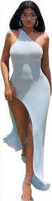 img 4 attached to Женское сексуальное длинное макси-платье с разрезом на одно плечо - Пляжная одежда в рубчик XLLAIS