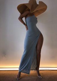 img 2 attached to Женское сексуальное длинное макси-платье с разрезом на одно плечо - Пляжная одежда в рубчик XLLAIS