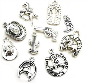 img 1 attached to 60PCS Antique Silver Western Cowboy Charms Pendants Horse Hat Cactus Cowboy Boot Charms For Bracelet Earrings Necklace Jewelry Making (10 Style, 6 Of Each)HM672