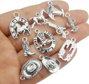 img 2 attached to 60PCS Antique Silver Western Cowboy Charms Pendants Horse Hat Cactus Cowboy Boot Charms For Bracelet Earrings Necklace Jewelry Making (10 Style, 6 Of Each)HM672