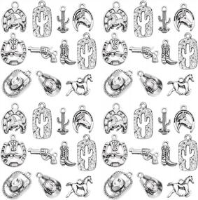 img 4 attached to 60PCS Antique Silver Western Cowboy Charms Pendants Horse Hat Cactus Cowboy Boot Charms For Bracelet Earrings Necklace Jewelry Making (10 Style, 6 Of Each)HM672