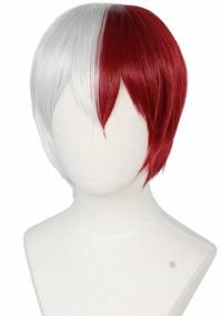 img 4 attached to Half Red And Silver Cosplay Wig For Halloween Costume - Linfairy Short Wig