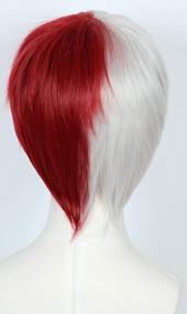 img 2 attached to Half Red And Silver Cosplay Wig For Halloween Costume - Linfairy Short Wig