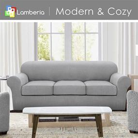 img 3 attached to Lamberia High Stretch Sofa Cover For 2-Seater Couch Loveseat - 3 Pieces Thick Washable Plush Jacquard Slipover Furniture Protector For Dogs, Pets & Kids.