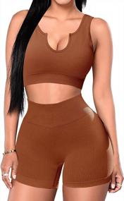 img 4 attached to Women'S 2-Piece Seamless Yoga Gym Outfit: High Waisted Biker Shorts & Sport Bra Tracksuit Set