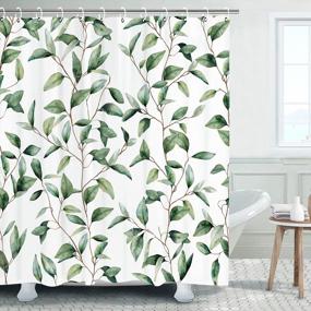 img 4 attached to Transform Your Bathroom With LIVILAN'S Green Leaf Eucalyptus Shower Curtain, Watercolor Sage Leaves Botanical Design, 72X72 Inches With 12 Hooks Included