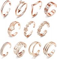 women's 11pcs adjustable open toe band ring set - arrow foot jewelry gifts for beach logo