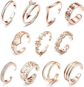 img 4 attached to Women'S 11Pcs Adjustable Open Toe Band Ring Set - Arrow Foot Jewelry Gifts For Beach