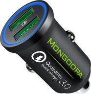 mongoora metal car charger adapter - fast dual usb ports, portable 3.0 car chargers for iphone & android devices logo