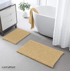 img 2 attached to Soft And Absorbent Zebrux Non Slip Bathroom Rugs Set - Thick Shaggy Chenille Bath Mats For Indoor/Kitchen, Striped Design In Beige (20 X 30 + 15 X 23'')
