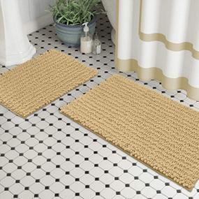 img 4 attached to Soft And Absorbent Zebrux Non Slip Bathroom Rugs Set - Thick Shaggy Chenille Bath Mats For Indoor/Kitchen, Striped Design In Beige (20 X 30 + 15 X 23'')
